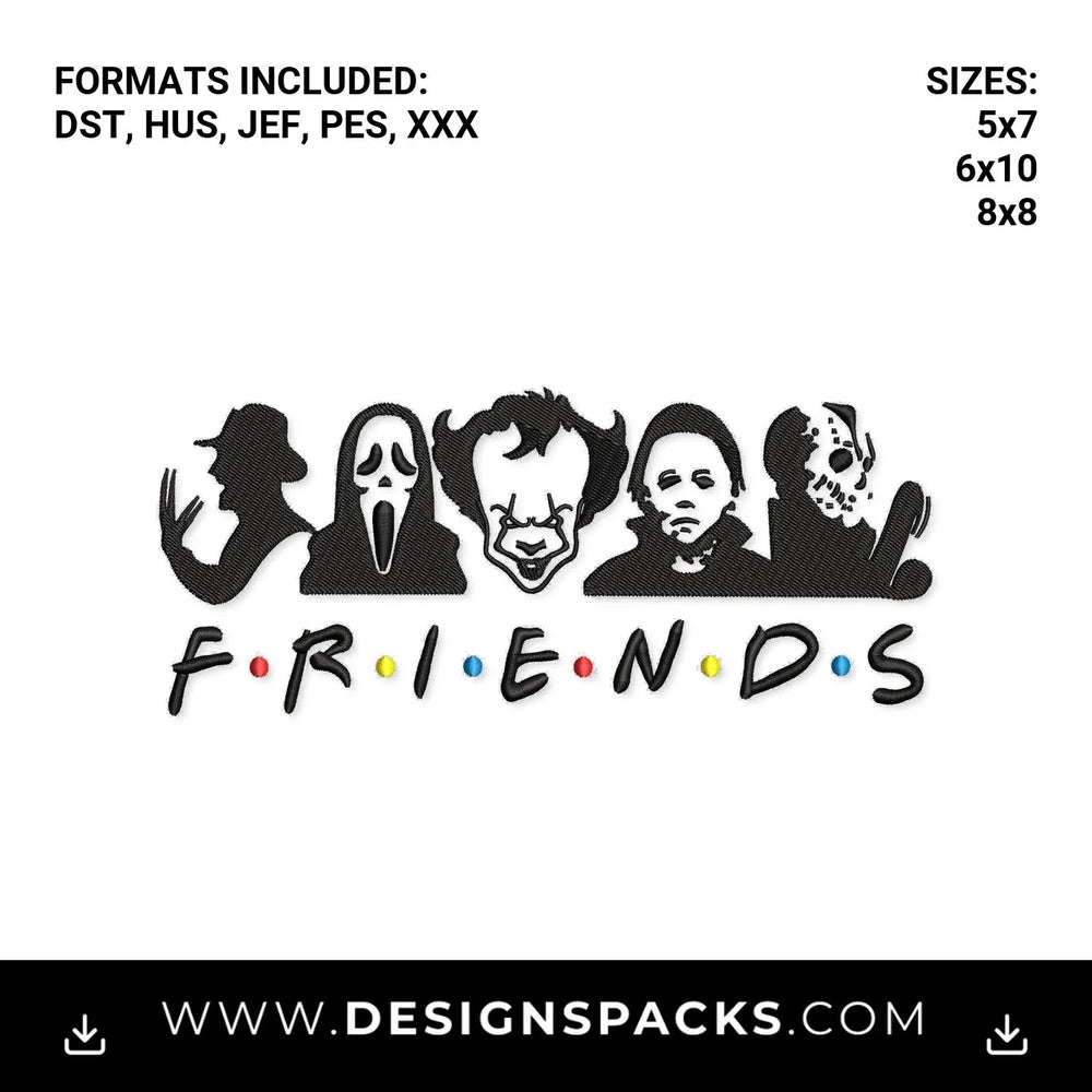 Horror Movie Villains Friends Parody Embroidery Design - Instant digital download pattern at Designspacks.com