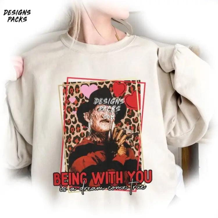 Horror Valentine Couple Freddy Krueger Being With You Is A Dream Png Design