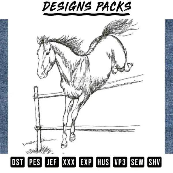 Horse Jump Scribble Embroidery Design 