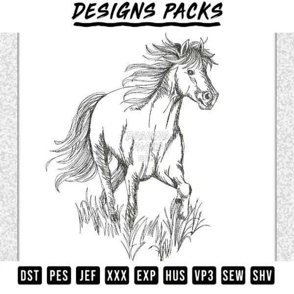 Horse Running Scribble Embroidery Design 