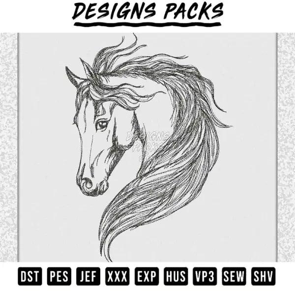 Horse Scribble Embroidery Design 