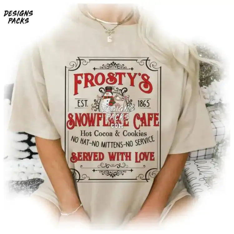 Hot Cocoa And Cookies Vintage Christmas Frosty’s Snowflake Cafe Png Design