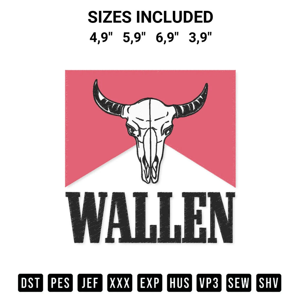 Hot Pink Wallen Bull Skull Western Bull Cowboy Wallen Sublimation Logo Embroidery Design