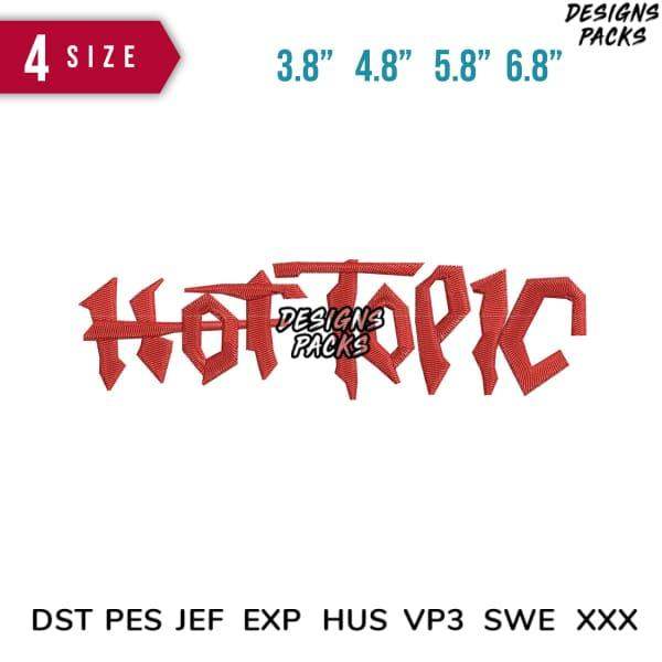 Hot Topic embroidery design in red, 4 sizes, DST PES JEF formats for instant download