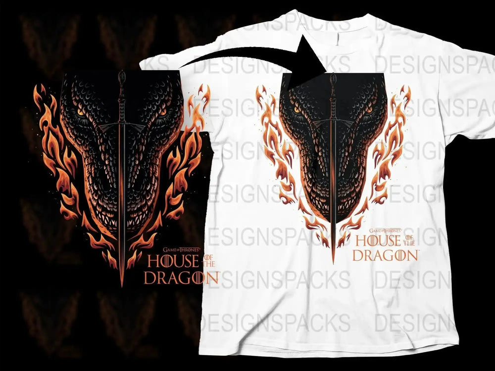 House of the Dragon Dragon with Sword Design Png Digital Download