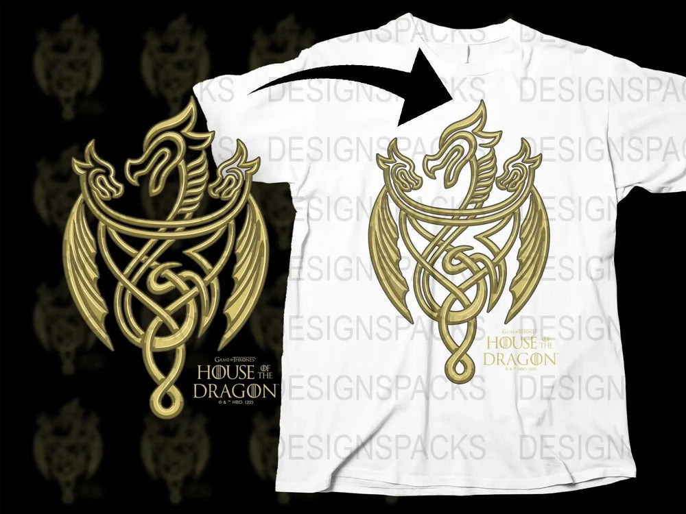 House of The Dragon Golden Emblem Design Png Digital Download