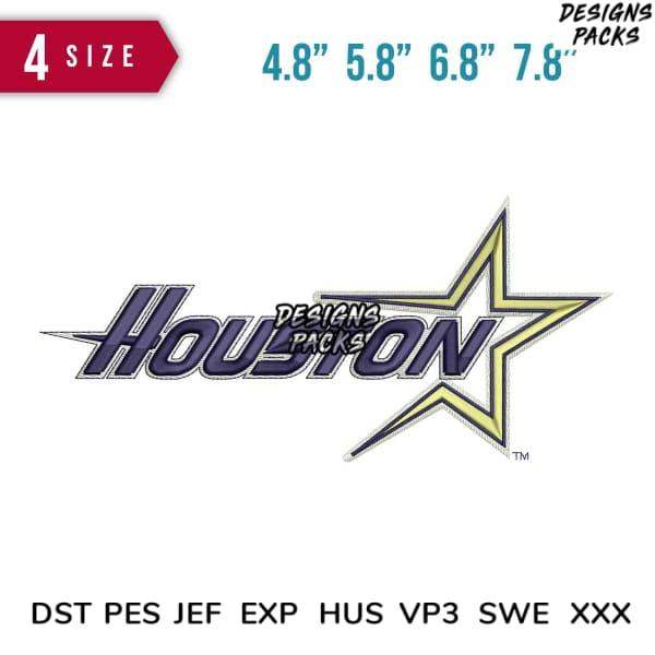 Houston star logo embroidery design in 4 sizes, DST PES JEF formats for instant download