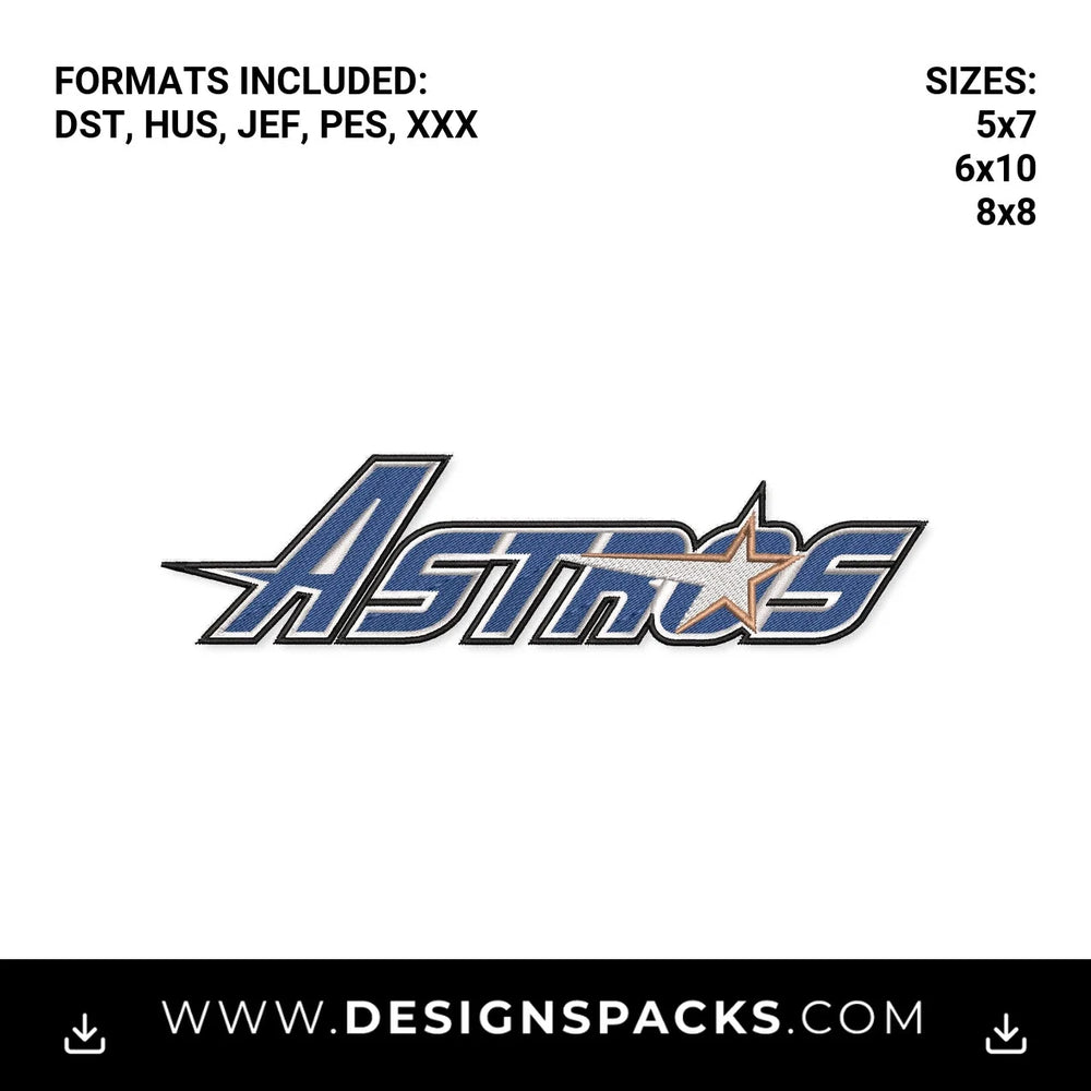 Houston Astros Vintage Star Baseball Logo Embroidery Design - Instant digital download pattern at Designspacks.com