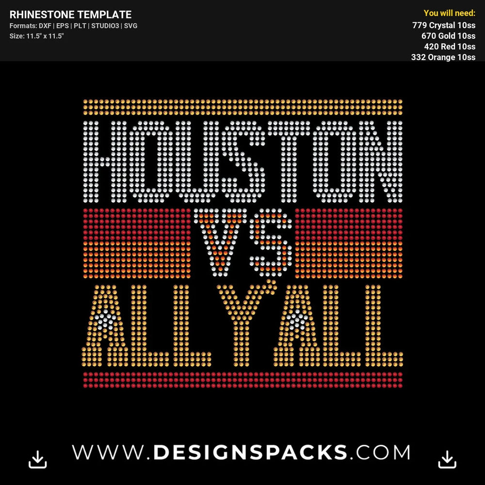 Houston Astros Vs All Yall Rhinestone Digital Template