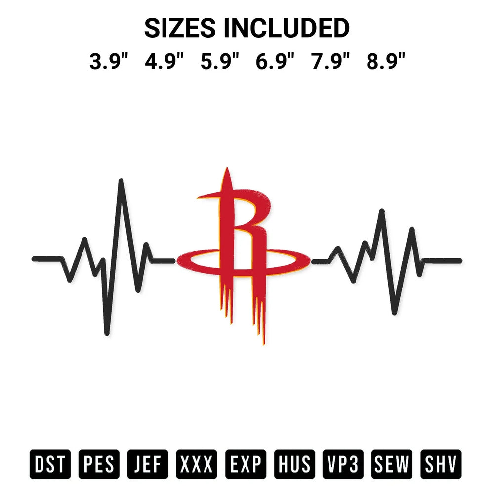 Houston Rockets Heartbeat Embroidery Design