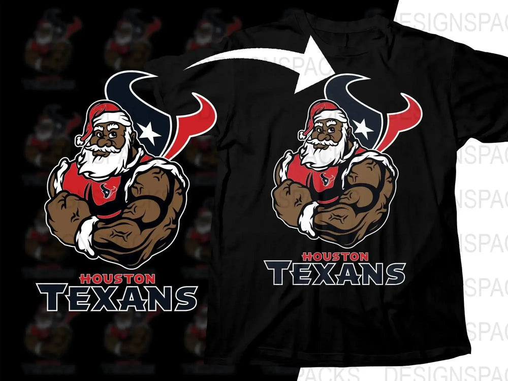 Houston Texans Black Santa Christmas Football Png Digital Download