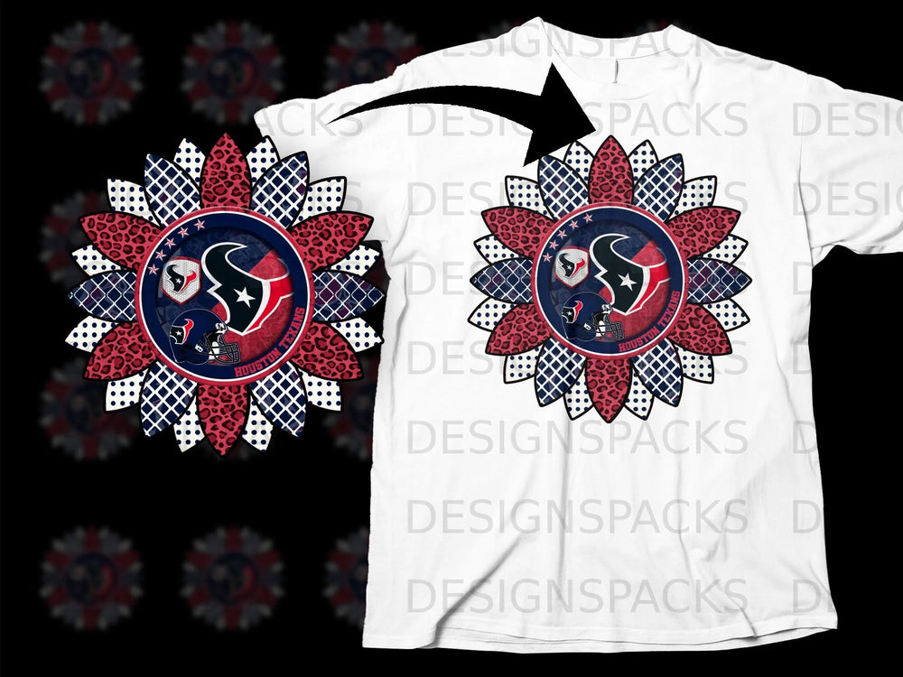 Houston Texans logo sunflower design on white t-shirt.
