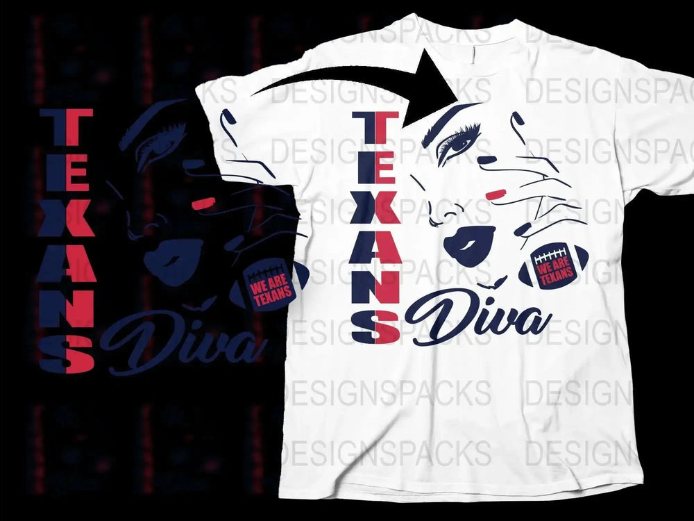Texans Diva T-Shirt, Women's Football Fan Shirt, Houston Team Spirit Gear, Casual Sports Apparel
