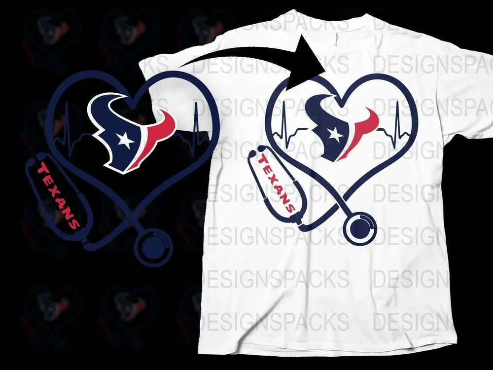 Texas Team Heart Stethoscope T-Shirt, Sports Fan Gift, Nurse Doctor Healthcare Apparel, Unisex White Tee