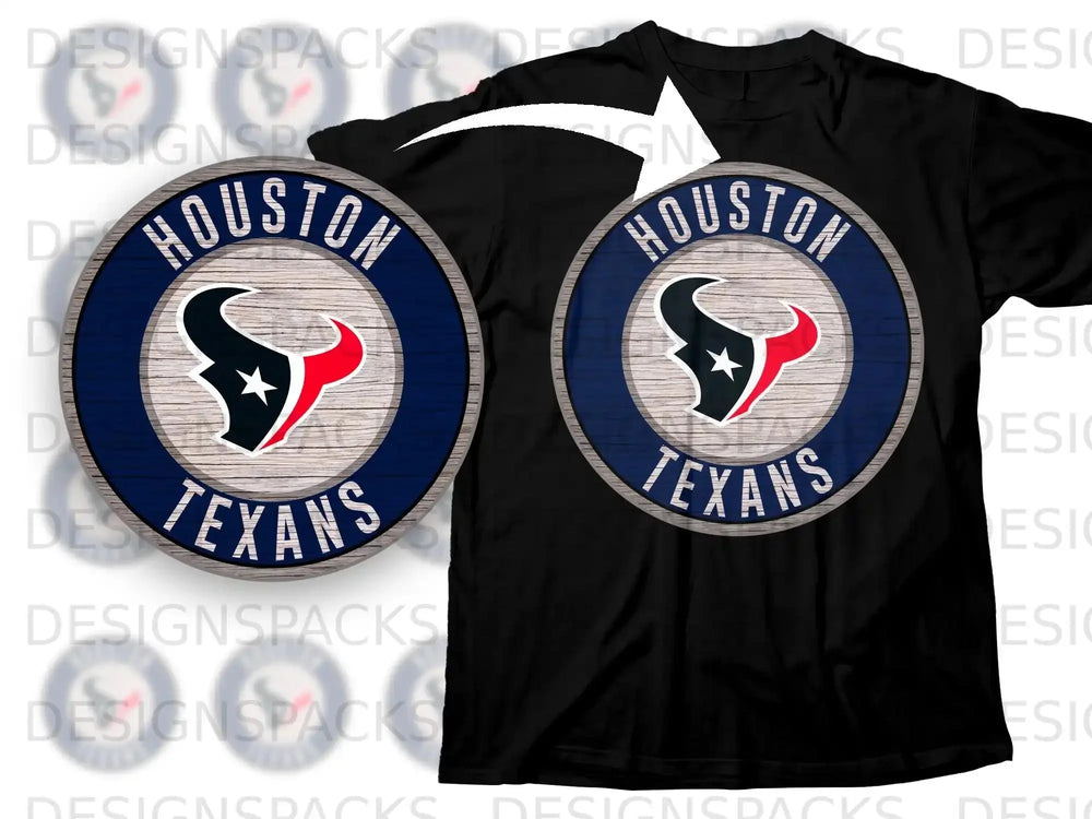 Houston Texans Wooden Round Logo Graphic T-Shirt
