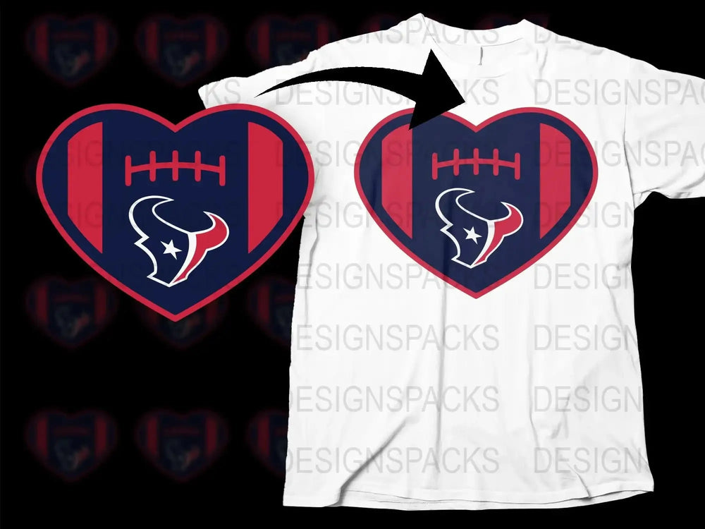 Houston Texans Inspired Heart Football T-Shirt, Sports Fan Apparel, Team Pride Graphic Tee