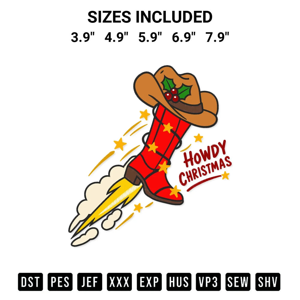 Howdy Christmas Cowboy Boot Embroidery Design