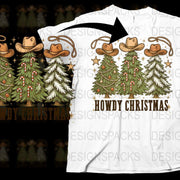 Howdy Christmas T-Shirt, Cowboy Hat Festive Tree Design, Holiday Casual Wear, Unique Western Christmas Gift