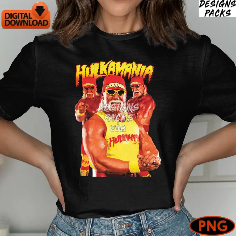 Hulkamania Wrestling Legend Vintage Style Digital Art Instant Download Iconic Wrestler Png