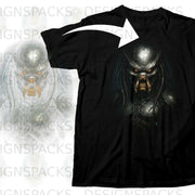 Black t-shirt featuring a detailed, close-up graphic of a Predator's menacing face.