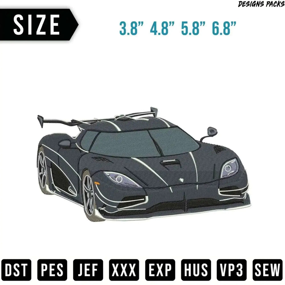 Hypercar Velocity Digital Embroidery Design