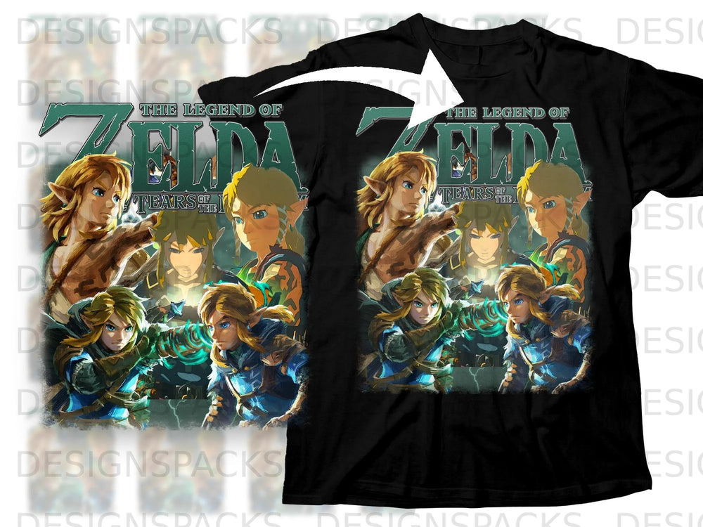 The Legend of Zelda Tears of the Kingdom characters on a black t-shirt.