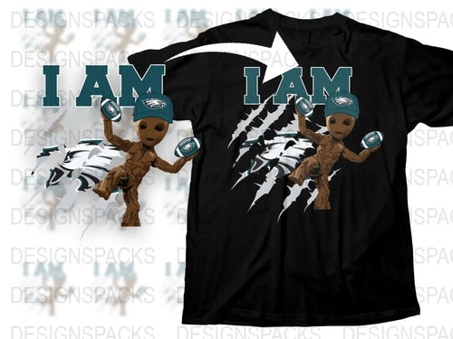 Unique Ripped Effect Baby Groot T-Shirt, Philadelphia Football Team Fan Apparel