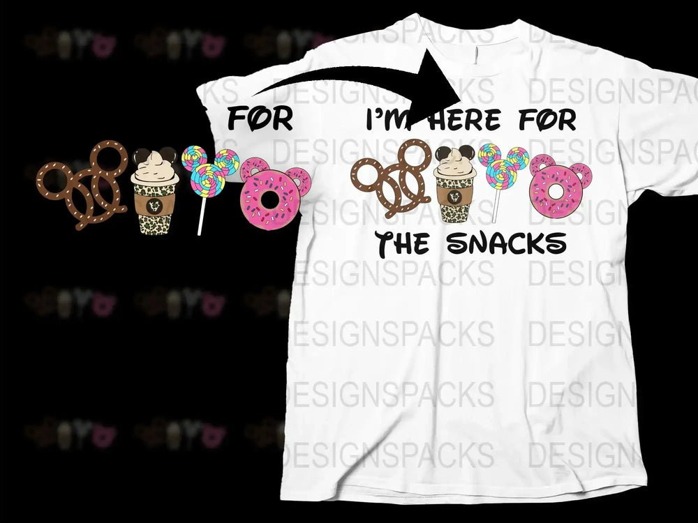 Funny Snack Lover T-Shirt, I'm Here for the Snacks, Cute Food Graphic Tee, Casual Style Top, Unisex Clothing Options