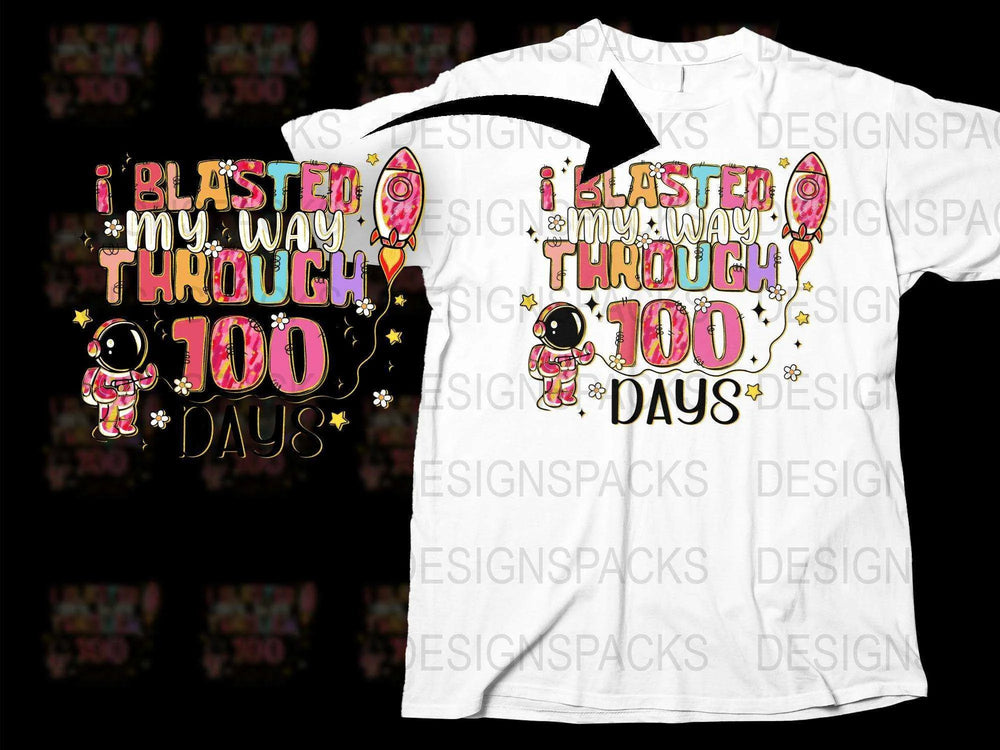 Kids 100 Days of School T-Shirt, Astronaut Graphic, Celebration Tee, Colorful Fun Shirt for Children