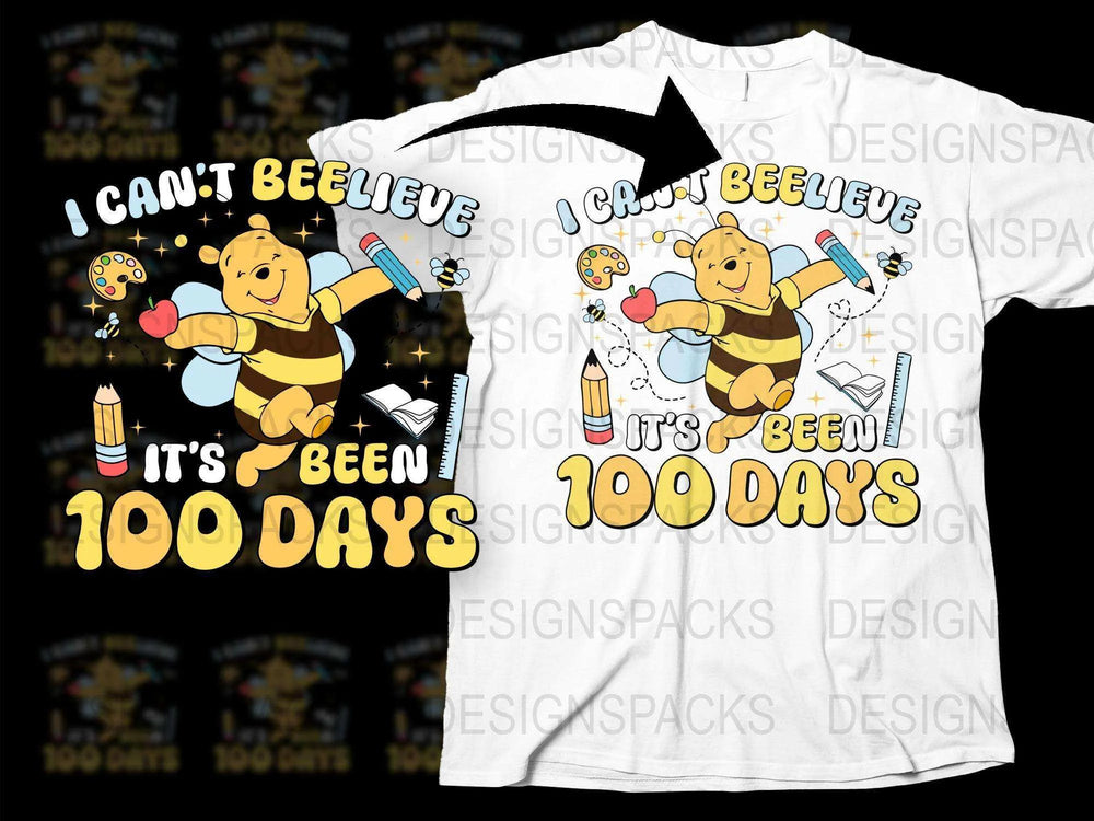 Kids 100 Days of School Shirt, Cute Bee Graphic, Celebration T-Shirt, Colorful School Supplies Design
