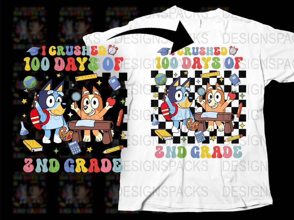 Kids 100 Days of School T-Shirt, Crushed 100 Days, 2nd Grade Celebration Tee, Colorful Graphic Design Shirt for Children