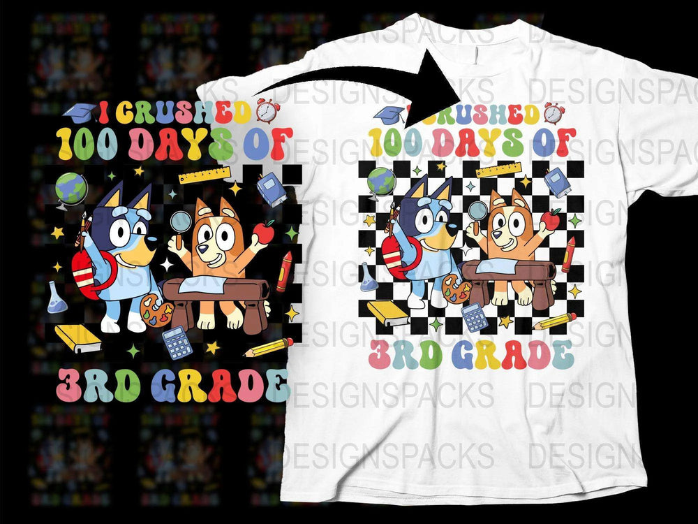 Colorful 3rd Grade T-shirt 100 Days of School Cartoon Characters Celebration Kids Tee Fun School Event Shirt