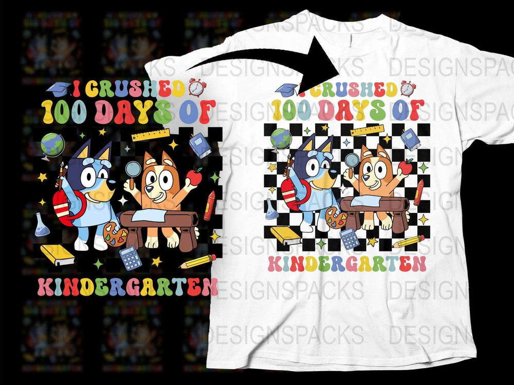 Boys Kindergarten Graduation Shirt, I Crushed 100 Days of School T-Shirt, Colorful Kids Education Celebration Tee
