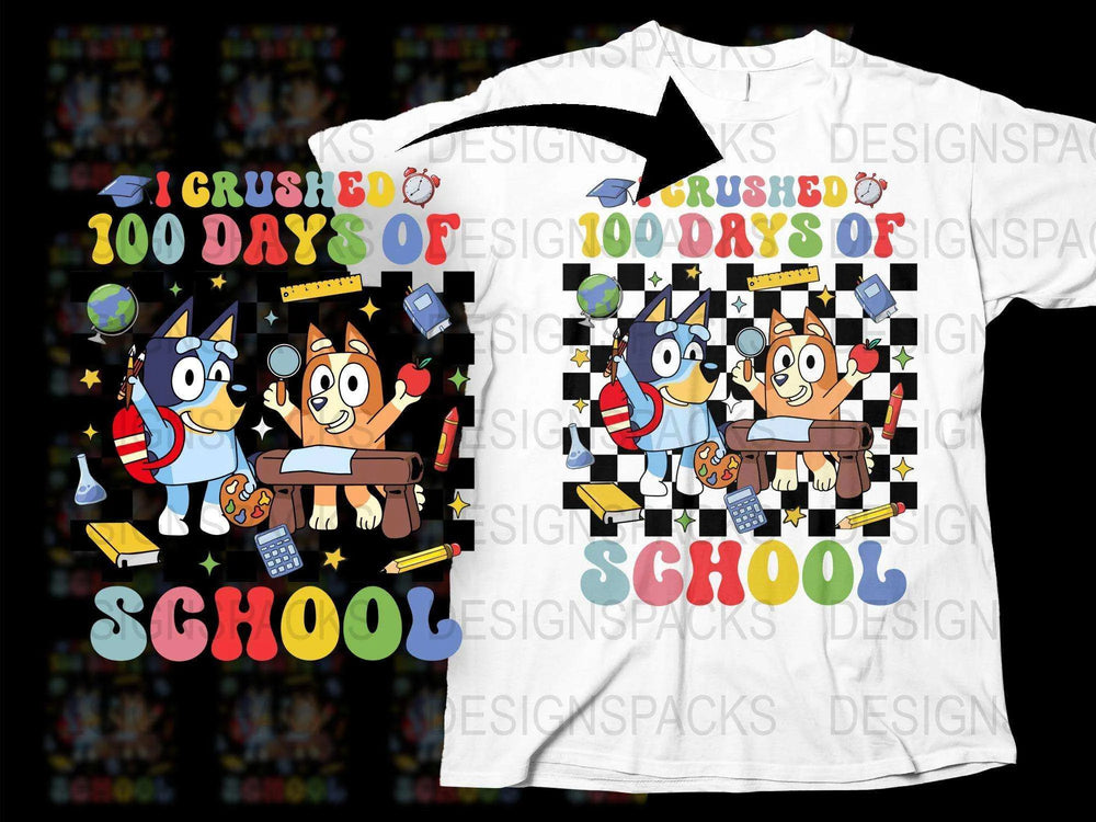 Kids 100 Days of School Celebration T-Shirt, Cute Cartoon Animals, Colorful Graphic Tee for Boys and Girls.