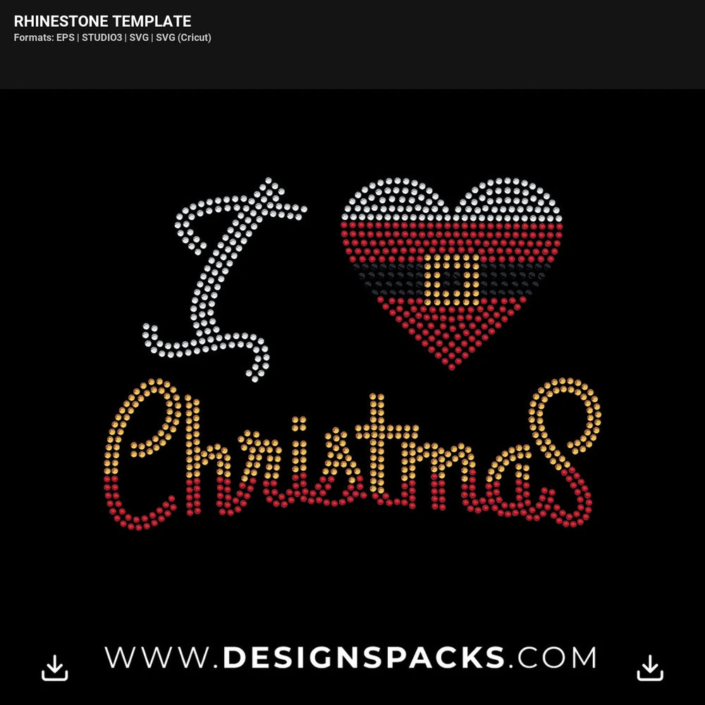 I Love Christmas Holiday Rhinestone Digital Template