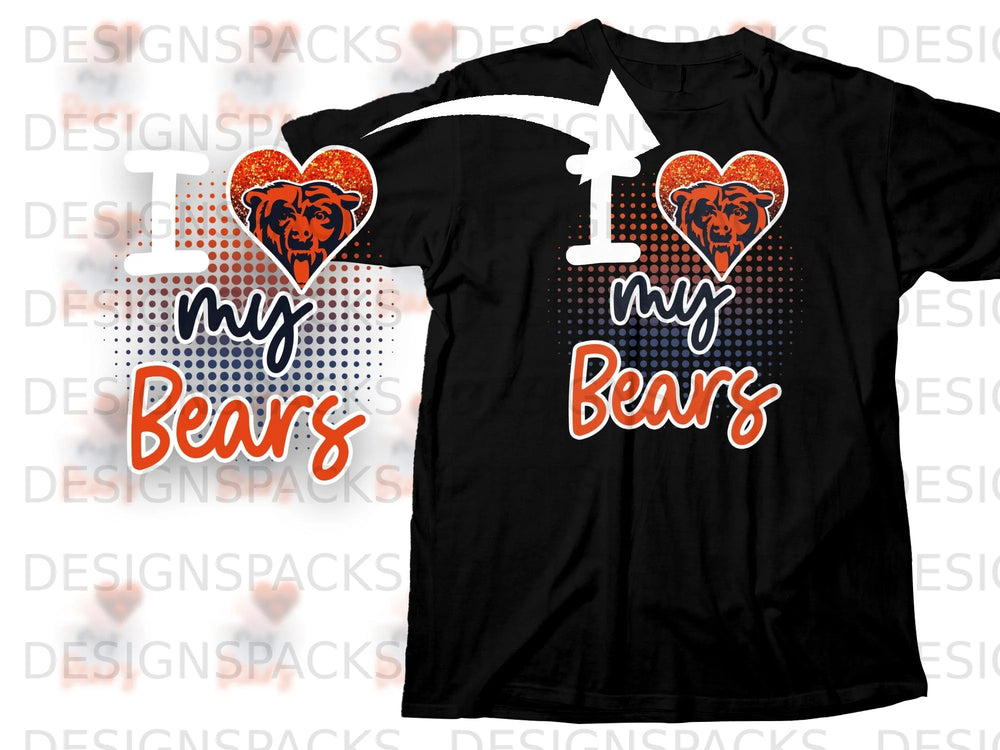 Black t-shirt with "I my Bears" text and Chicago Bears logo.