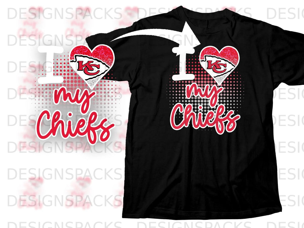 Black t-shirt with "I my Chiefs" graphic featuring a heart logo.