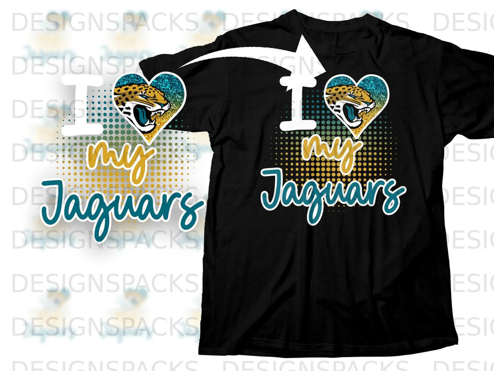 Black t-shirt with "I my Jaguars" text and a jaguar heart graphic.
