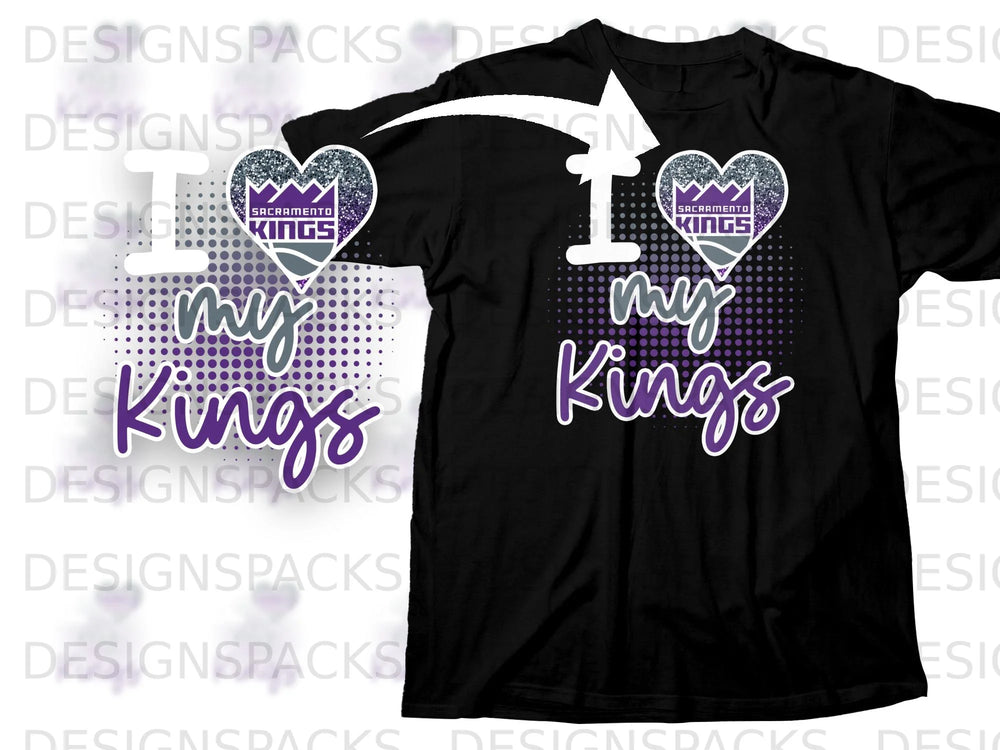 Black t-shirt with "I love my Kings" graphic featuring the Sacramento Kings logo.