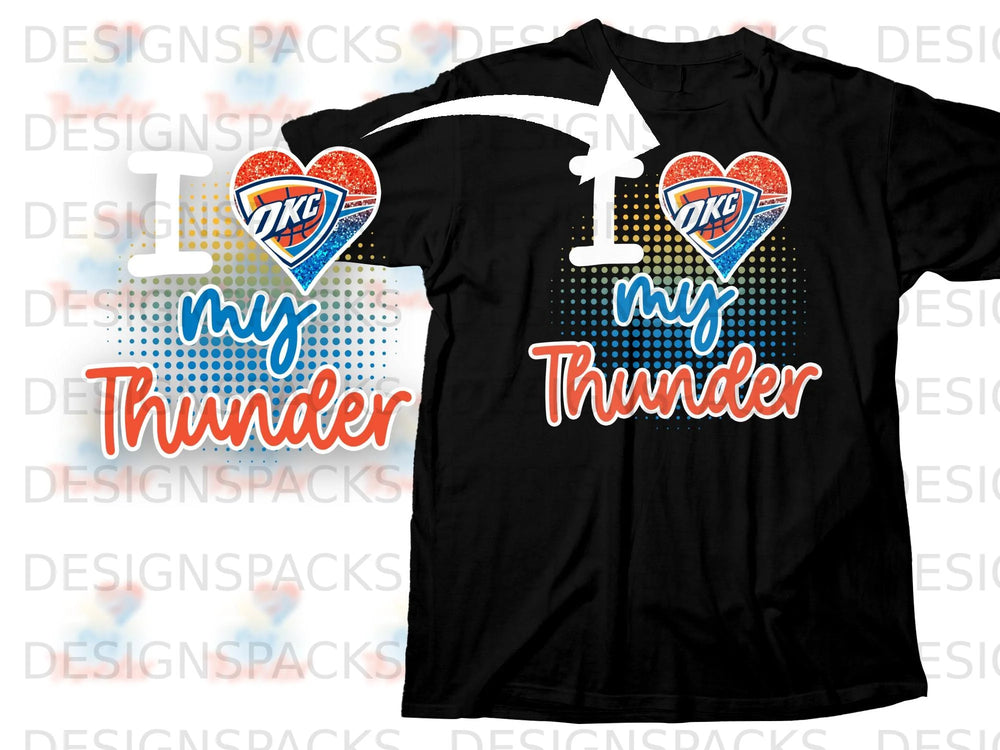 Black t-shirt with "I love my Thunder" and OKC logo graphic.