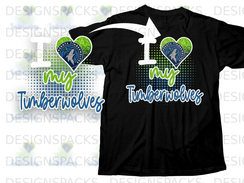 "I love my Minnesota Timberwolves" graphic on a black t-shirt.