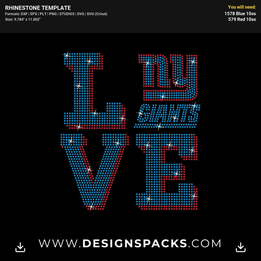 I Love NY Giants Football Rhinestone Digital Template