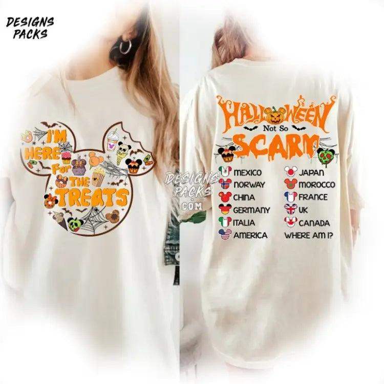 I’m Here For The Treats Family Halloween Two - Sided Cartoon Mickey Snacks Png Design
