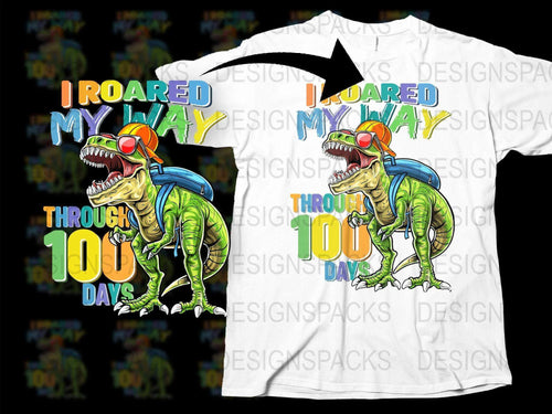 Kids Dinosaur T-Shirt, 100 Days of School Celebration Tee, Colorful Roaring Dinosaur Graphic, Boys and Girls Casual Shirt
