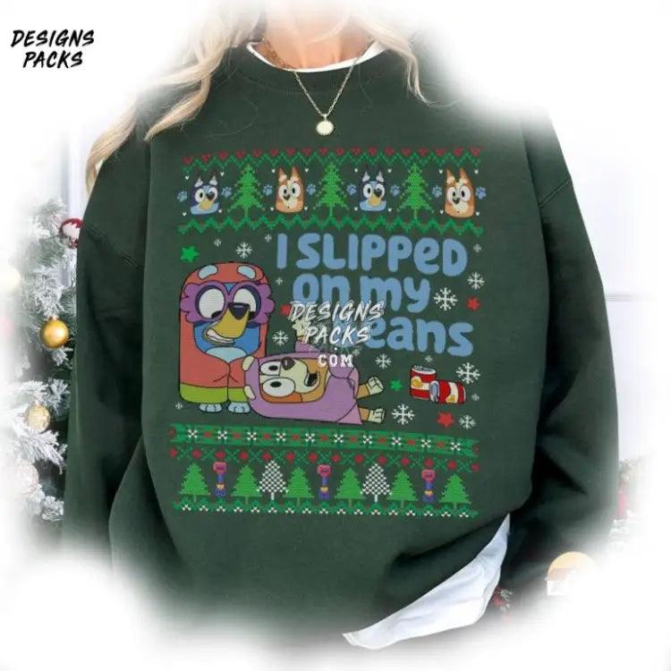 I Slipped On My Beans Bluey Bingo Family Christmas Png Design