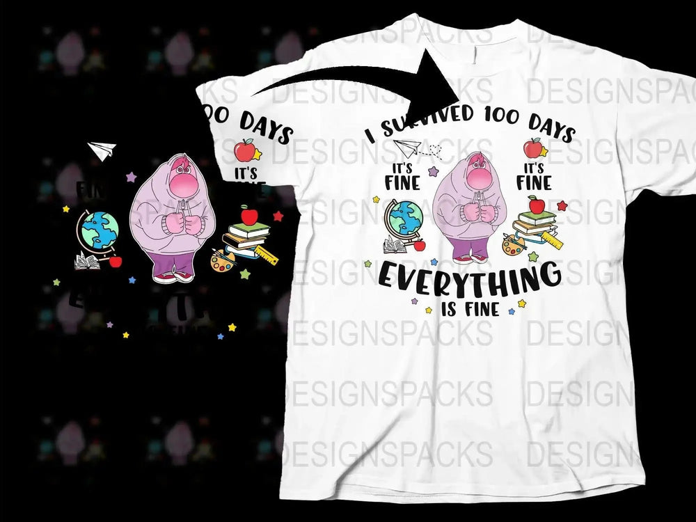 100 Days of School T-Shirt, Funny Teacher Student Celebration Shirt, Colorful Cartoon Characters, Unisex Kids Tee