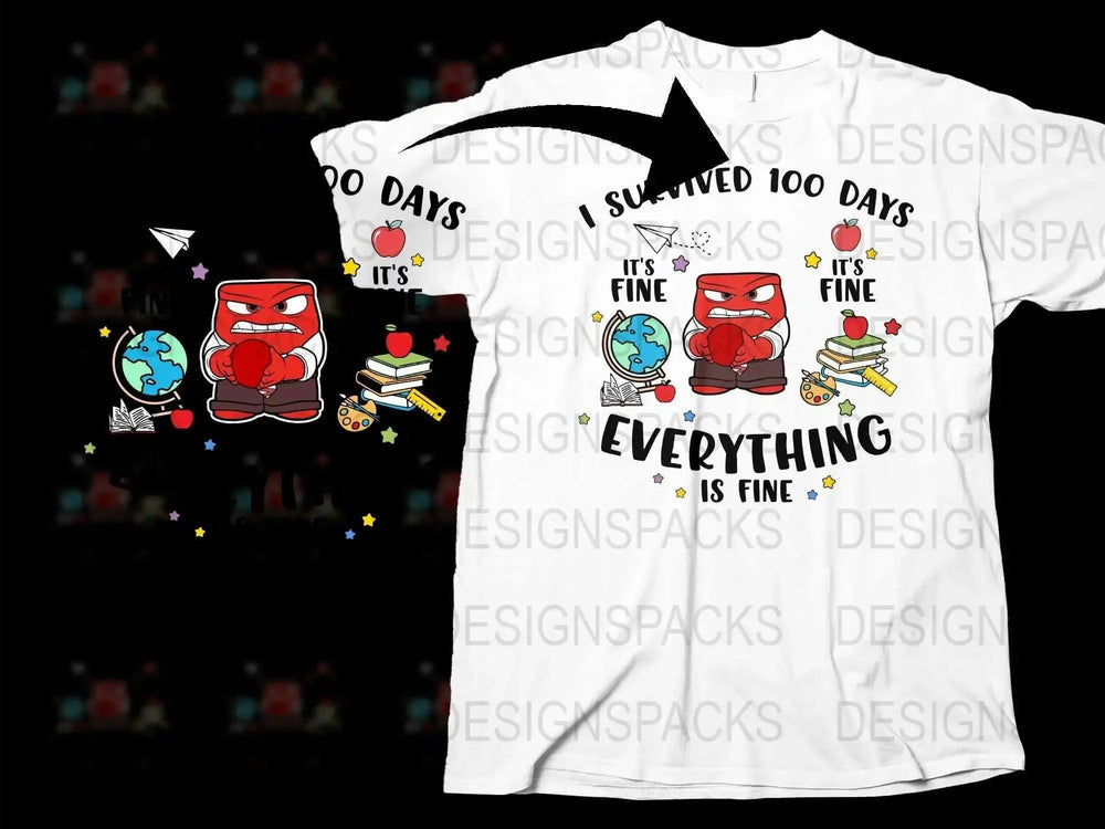 Funny Angry Blob T-Shirt, I Survived 100 Days, Cute Monster Graphic Tee, Unisex Casual Wear