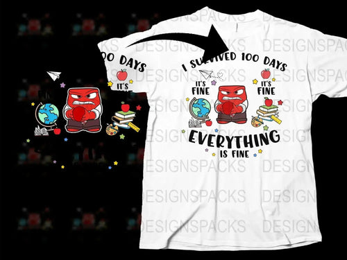 Funny Angry Blob T-Shirt, I Survived 100 Days, Cute Monster Graphic Tee, Unisex Casual Wear