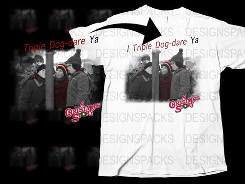 A Christmas Story Inspired T-Shirt, Triple Dog Dare Ya Scene, Holiday Apparel for Movie Fans, White Graphic Tee