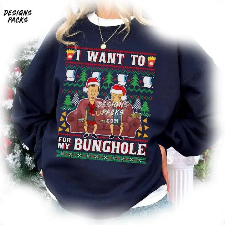 I Want To For My Bunghole Xmass Beavis And Butt - Head Ugly Christmas Png Design